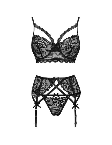 LIVCO CORSETTI FASHION - MORIDAM LC 90552 SOUTIEN-GORGE + JARRETIÈRE + CULOTTE NÉGRO