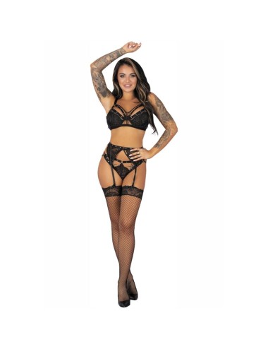 LIVCO CORSETTI FASHION - POJZON LC 90670 SOUTIEN-GORGE + JARRETIÈRE + BAS + CULOTTE NOIR