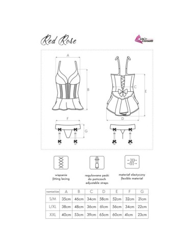 LIVCO CORSETTI FASHION - ROSE ROUGE LC 90130 CORSET + CULOTTE ROUGE L/XL