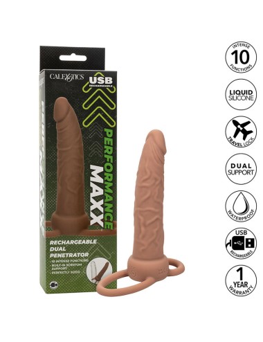 CALIFORNIA EXOTICS - PERFORMANCE MAXX RECHARGEABLE DOUBLE PÉNÉTRATEUR PEAU BRUN