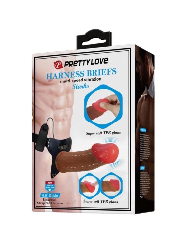 PRETTY LOVE - SLIP HARNAIS STARKS DILDO VIBRANT MULTI-VITESSES 17,5 CM MARRON CLAIR