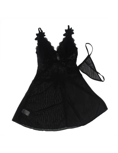 SUBBLIME - TISSU TULLE BABYDOLL AVEC DENTELLE ET DÉTAIL FLEUR NOIR S/M