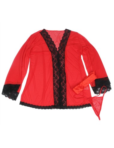 SUBBLIME - ROBE EN TISSU TRANSPARENT DÉTAIL DENTELLE ROUGE S/M