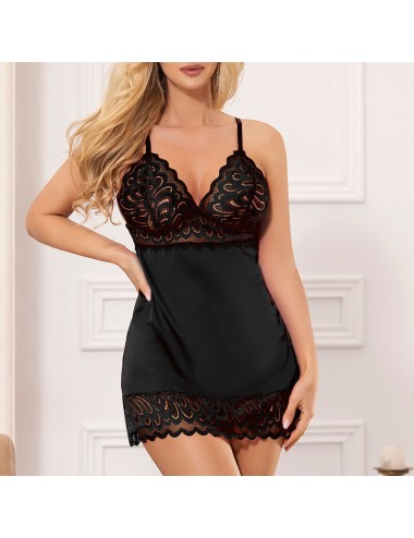 SUBBLIME - BABYDOLL AVEC POITRINE IMPRIMÉ FLEURI NOIR L/XL