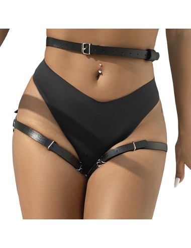 SUBBLIME - HARNAIS DE TAILLE ET DE JAMBES EN CUIR NOIR TAILLE UNIQUE