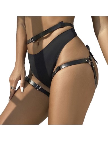 SUBBLIME - HARNAIS DE TAILLE ET DE JAMBES EN CUIR NOIR TAILLE UNIQUE