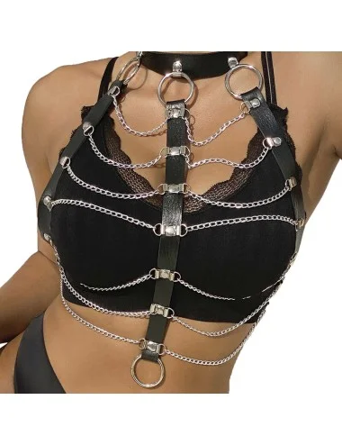 SUBBLIME - HARNAIS POITRINE CHAÎNE S EN CUIR NOIR TAILLE UNIQUE