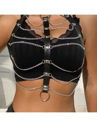 SUBBLIME - HARNAIS POITRINE CHAÎNE S EN CUIR NOIR TAILLE UNIQUE