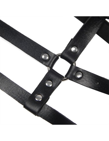 SUBBLIME - HARNAIS POITRINE ANNEAU CUIR NOIR TAILLE UNIQUE