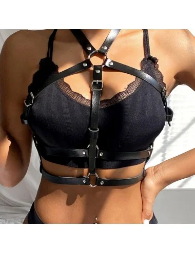 SUBBLIME - HARNAIS POITRINE ANNEAU CUIR NOIR TAILLE UNIQUE