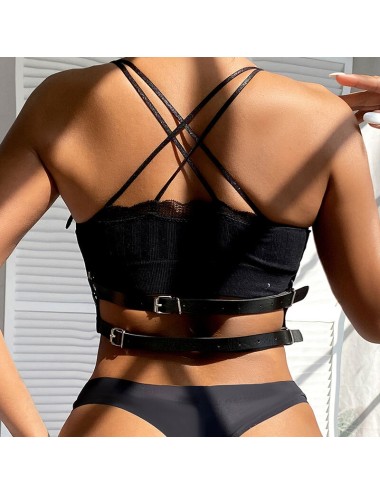 SUBBLIME - HARNAIS POITRINE ANNEAU CUIR NOIR TAILLE UNIQUE