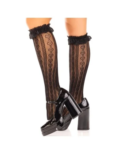 LEG AVENUE - CHAUSSETTES HAUTES À VOLANTS NOIR