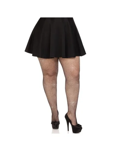 LEG AVENUE - BAS MAILLE CRISTALLISÉE NOIR GRANDE TAILLE