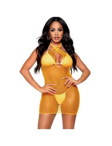 LEG AVENUE - ROBE CROISÉE EN FILET ORANGE TAILLE UNIQUE