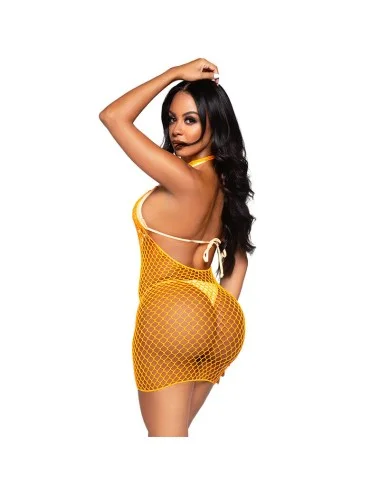 LEG AVENUE - ROBE CROISÉE EN FILET ORANGE TAILLE UNIQUE