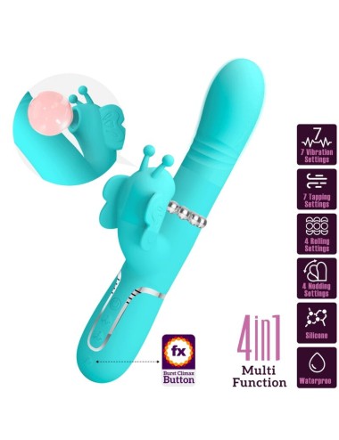 PRETTY LOVE - VIBRATEUR MULTIFONCTION LAPIN 4 EN 1 PAPILLON AQUA VERT