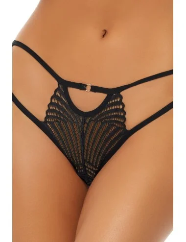 Culotte noire fantaisie ouverte à l'entrejambe - REN1173-BLK