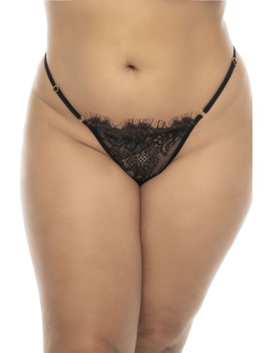 Nuisette noir Selma grande taille, en dentelle, avec armatures et string assorti inclus - MAL7550XBLK