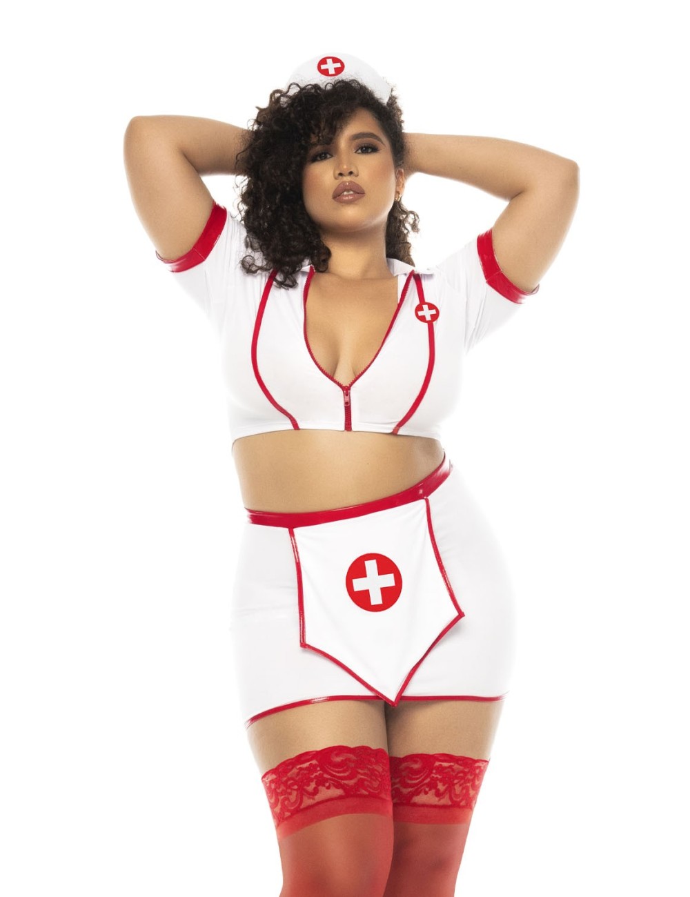 Costume infirmière 3 pièces grande taille, top avec zip fonctionnel, jupe et serre tête - MAL60018XASHW Costume infirmière 3 pièces grande taille, top avec zip fonctionnel, jupe et serre tête - MAL60018XASHW