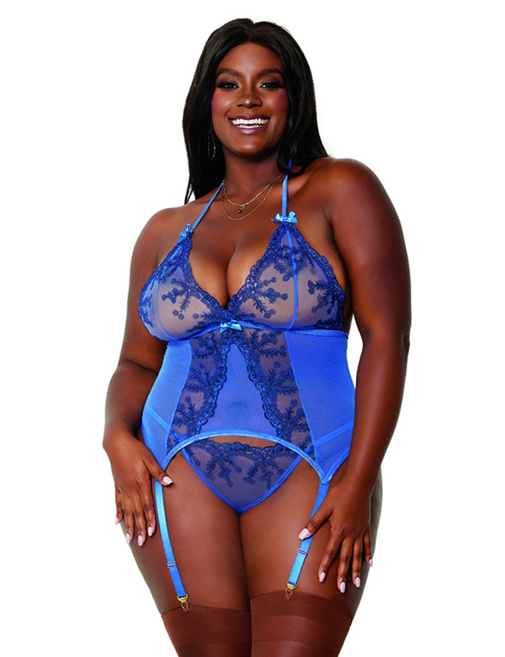 Ensemble 2 pièces grande taille bleu bustier porte jarretelles et string - DG12957XPER Ensemble 2 pièces grande taille bleu bustier porte jarretelles et string - DG12957XPER