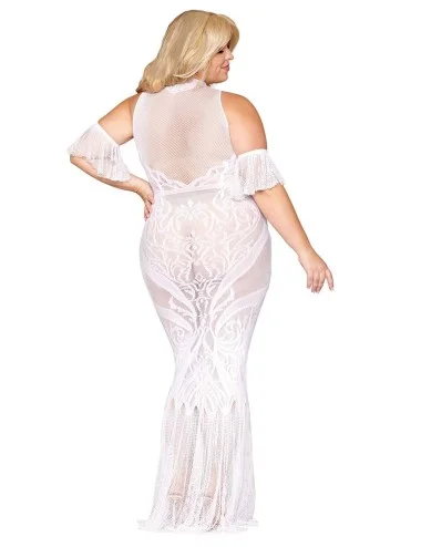 Robe bodystocking, grande taille, en résille t dentelle blanche - DG0490XWHT