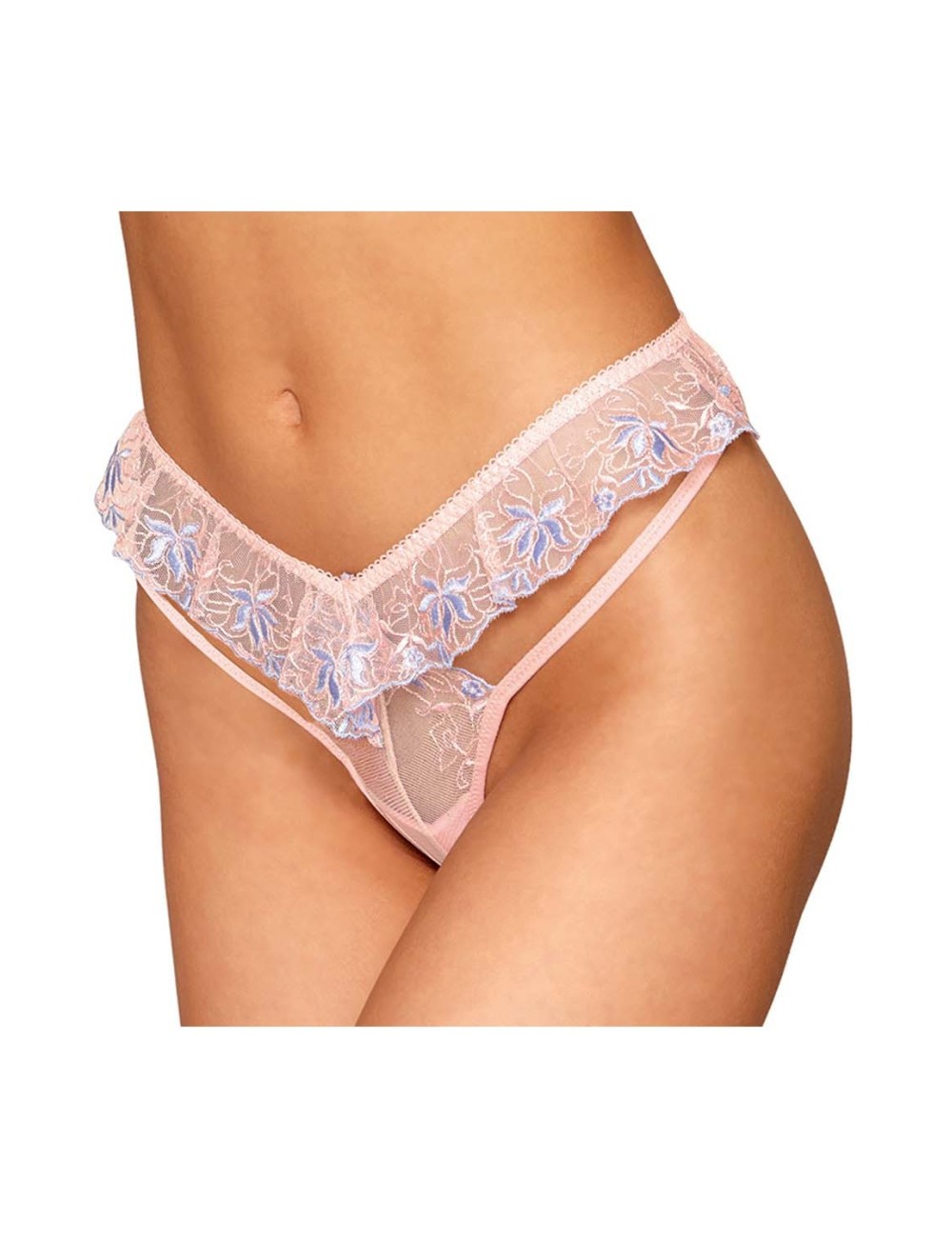 String avec broderie florale rose avec taille en forme de « V » - DG1495ROS String avec broderie florale rose avec taille en forme de « V » - DG1495ROS