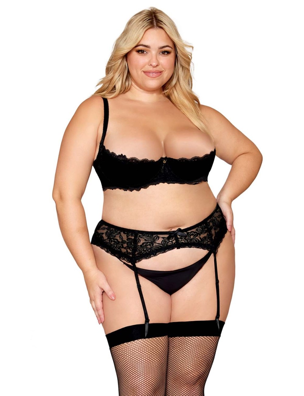 Soutien-gorge, grande taille, Demi-seins à armatures en dentelle noire - DG13252XBLK Soutien-gorge, grande taille, Demi-seins à armatures en dentelle noire - DG13252XBLK