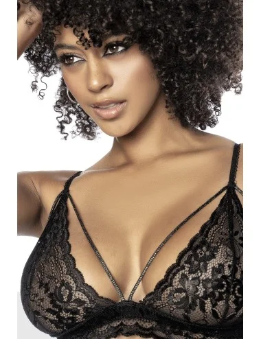 Ensemble 3 pièces en fine dentelle florale noire - MAL8798BLK