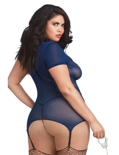 Costume sexy grande taille de policière en fine résille et menottes - DG11855XCOS