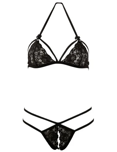 Soutien-gorge en dentelle noire avec bonnets détachables et string - R221125410