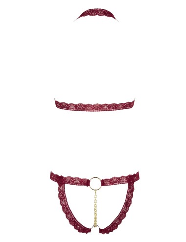 Soutien-gorge ouvert et string rouge à larges bandes sexy - R2213010
