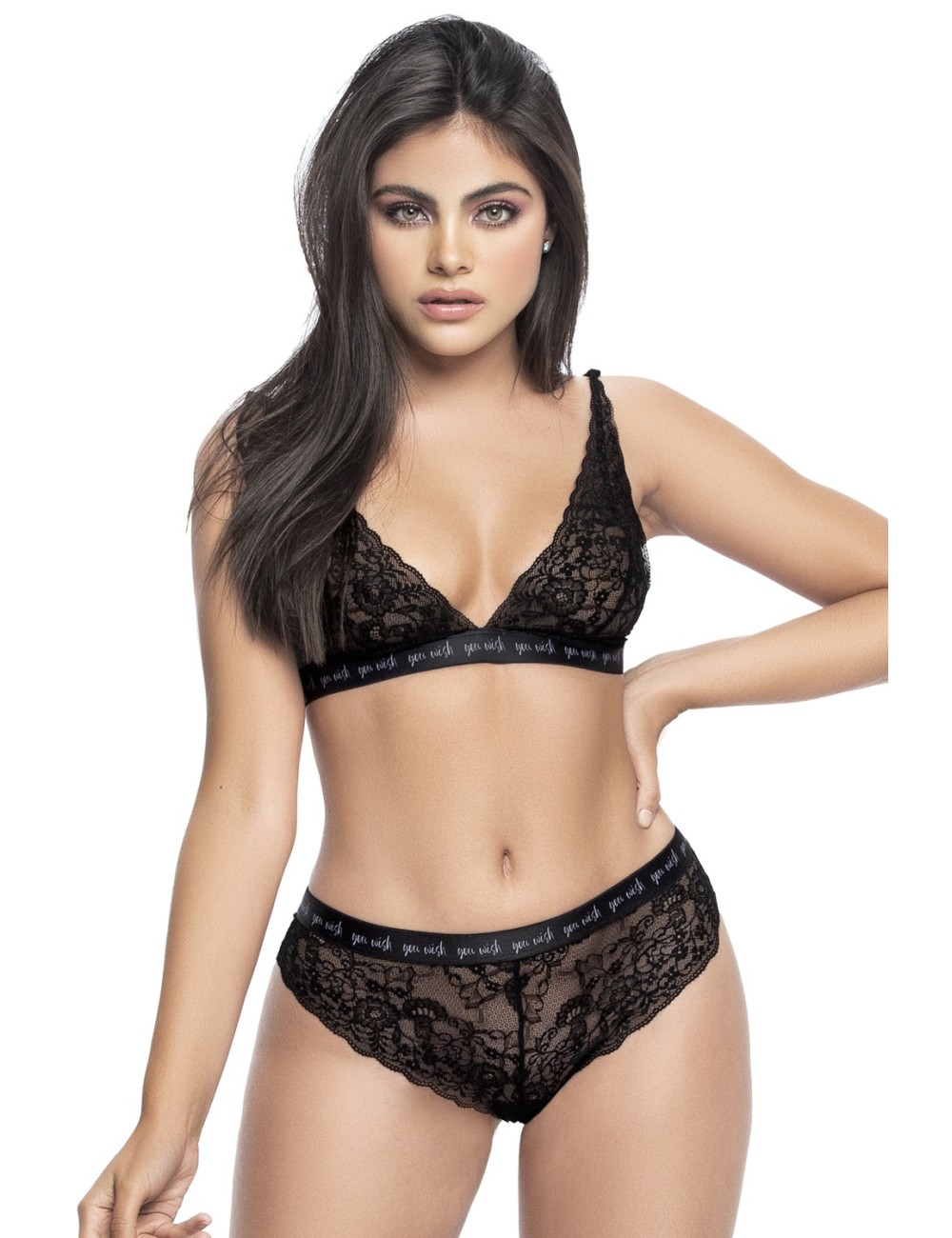 Ensemble deux pièces en dentelles florales noires - MAL8695BLK Ensemble deux pièces en dentelles florales noires - MAL8695BLK