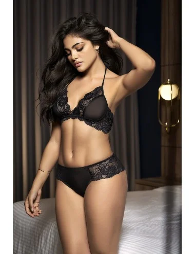 2 en 1, nuisette ou ensemble avec shorty dentelle - MAL7434BLK