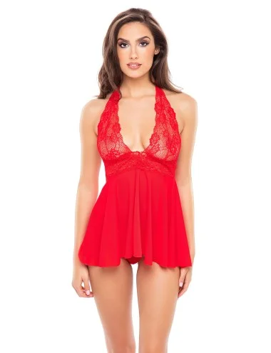 Ensemble rouge,  Babydoll tour de cou  G-String - REN30941-RED