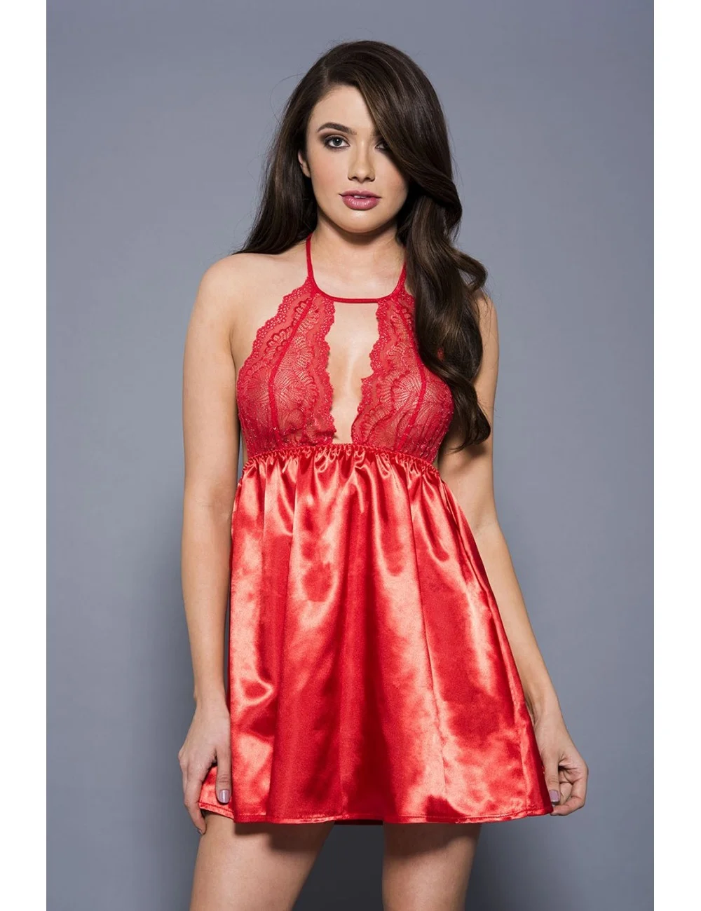 Nuisette charmeuse satin et dentelle bordeaux - ML60093RED Nuisette charmeuse satin et dentelle bordeaux - ML60093RED