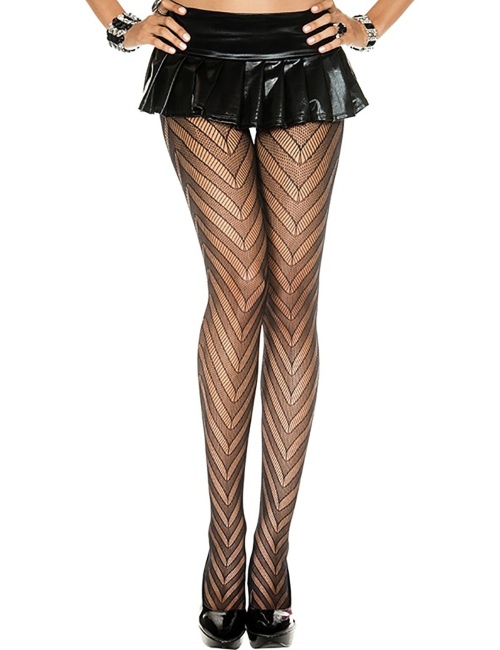 Collant en résille noir design zig zag - MH5099BLK Collant en résille noir design zig zag - MH5099BLK