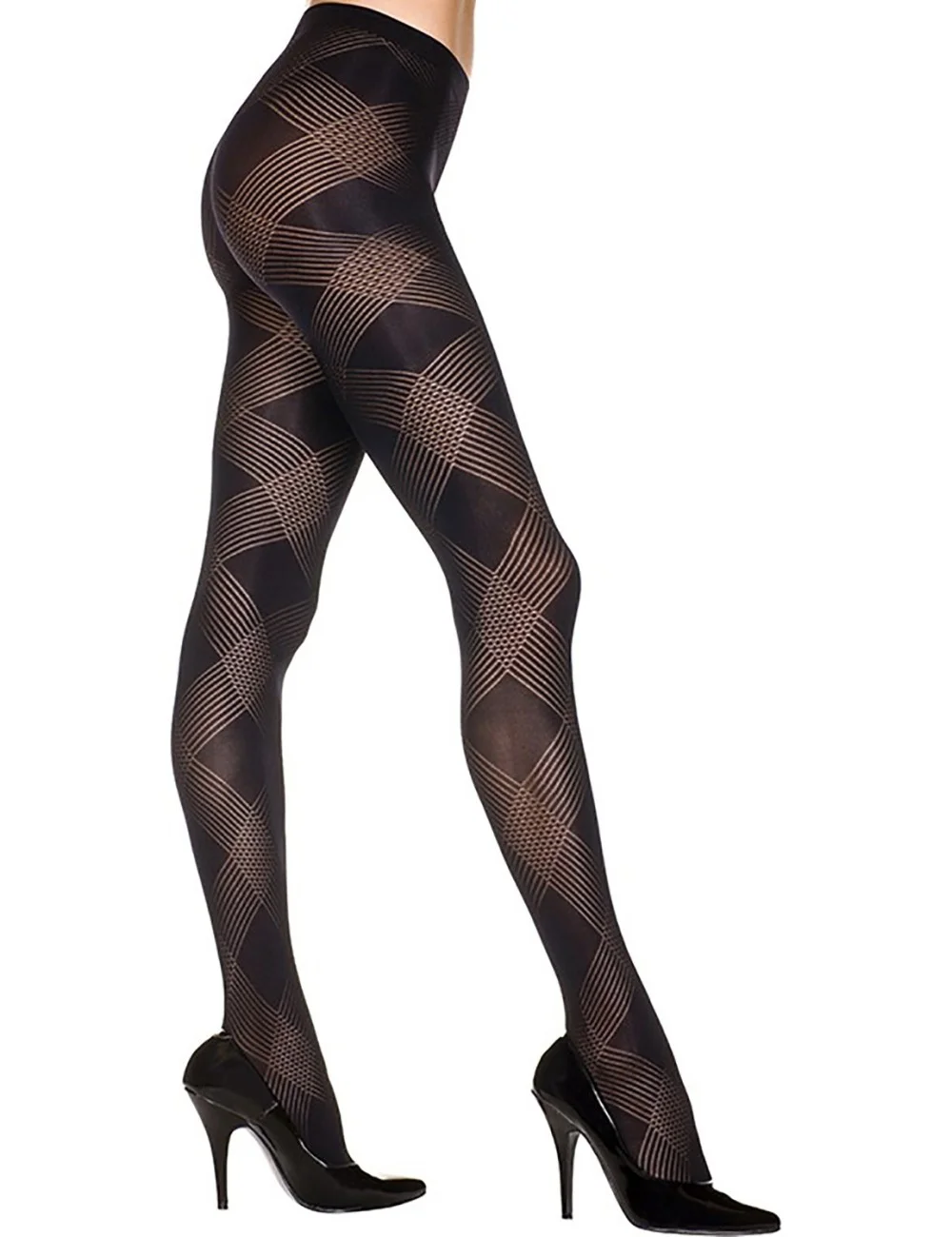 Collant noir transparent avec losanges - MH7235BLK Collant noir transparent avec losanges - MH7235BLK