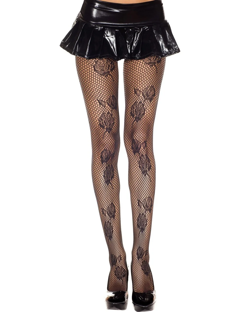 Collant noir resille motif fleuri - MH50009BLK Collant noir resille motif fleuri - MH50009BLK
