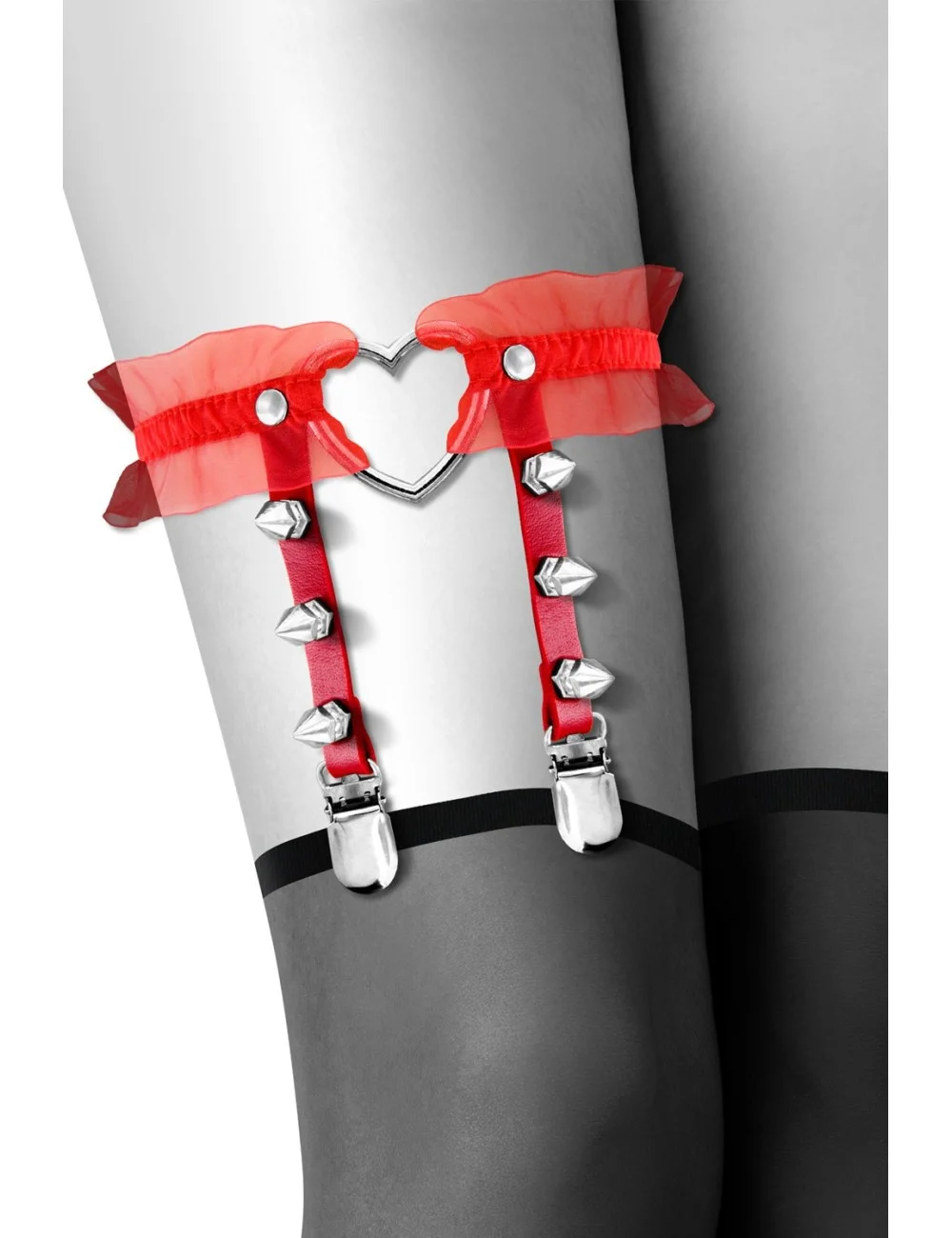 Jarretière rouge avec coeur pointes et tulle - CC6060100030 Jarretière rouge avec coeur pointes et tulle - CC6060100030