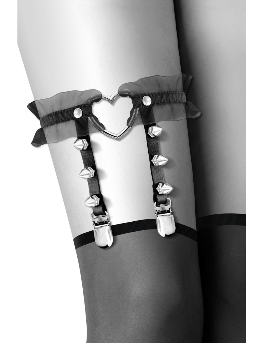 Jarretière noire avec coeur pointes et tulle - CC6060100010 Jarretière noire avec coeur pointes et tulle - CC6060100010