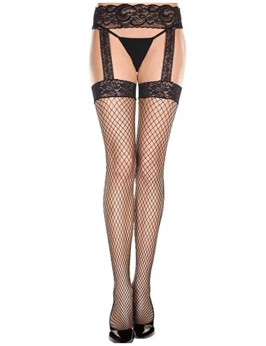 Collant noir résille effet bas porte-jarretelles - MH7996BLK