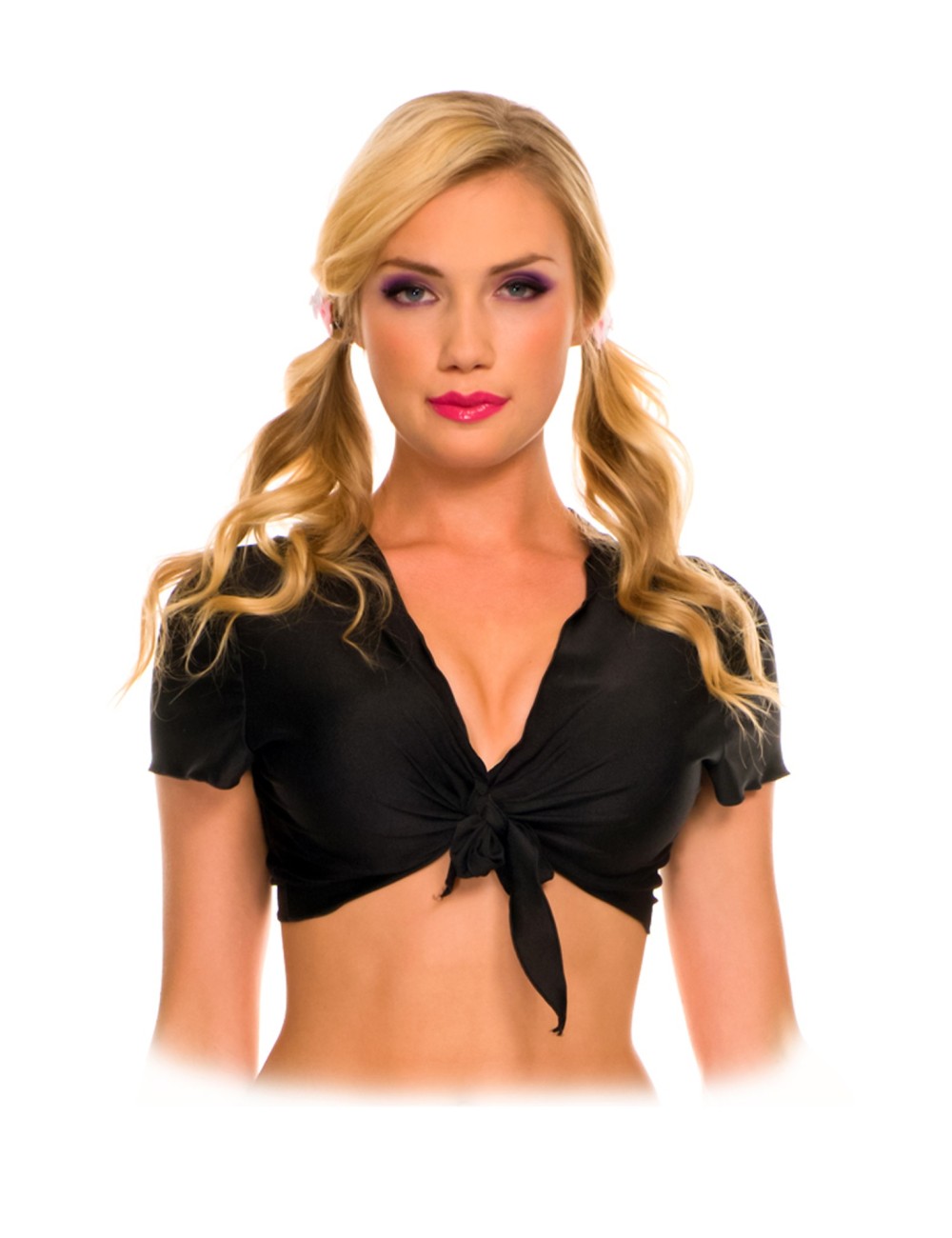Top court, manches courtes , attache nœud devant - ML25076BLK Top court, manches courtes , attache nœud devant - ML25076BLK