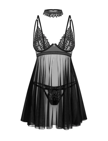 Donarella babydoll et String - Noire - NP