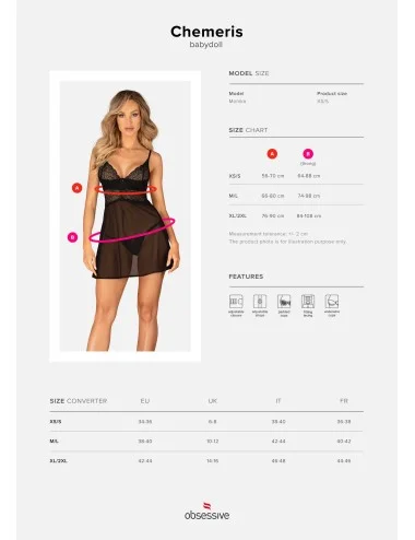 Chemeris babydoll et String - Noire
