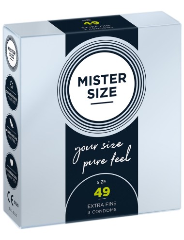Boite de 3 préservatifs latex avec réservoir, 7 tailles disponibles Mister Size - MS03