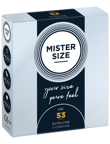 Boite de 3 préservatifs latex avec réservoir, 7 tailles disponibles Mister Size - MS03