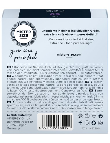 Boite de 3 préservatifs latex avec réservoir, 7 tailles disponibles Mister Size - MS03