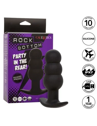 CALEXOTICS - ROCK BOTTOM PLUG ANAL PERLÉ 10 VIBRATIONS SILICONE NOIR
