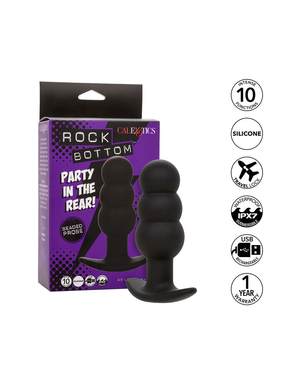 CALEXOTICS - ROCK BOTTOM PLUG ANAL PERLÉ 10 VIBRATIONS SILICONE NOIR