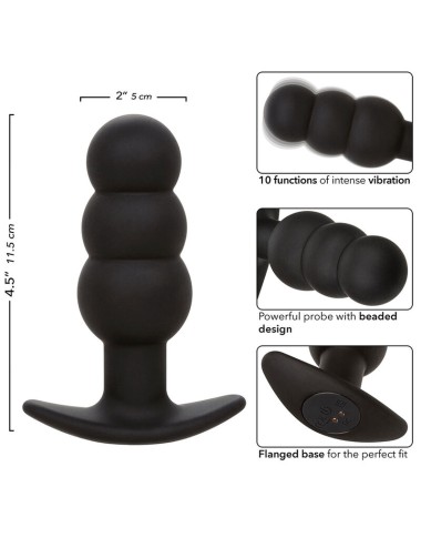 CALEXOTICS - ROCK BOTTOM PLUG ANAL PERLÉ 10 VIBRATIONS SILICONE NOIR